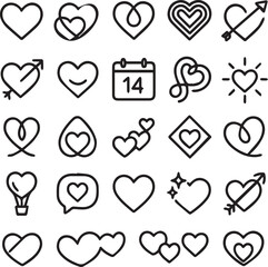 Creative Valentine Day Love Line Icons Black White
