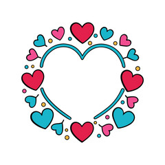Colorful Heart Frame with Cute Love Icons Romantic Valentine Border Vector