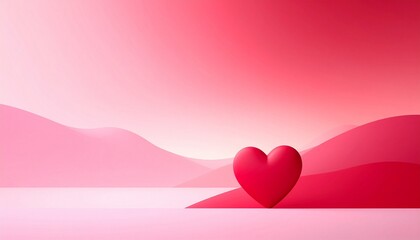 Soft Pink Abstract Background with a Single Red Heart Symbolizing Love and Romance