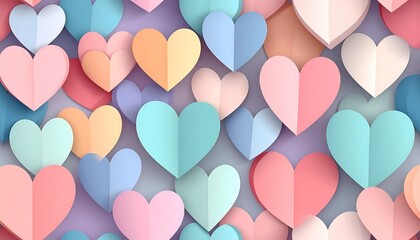 A beautiful assortment of colorful paper hearts arranged in a repeating pattern, perfect for creating a warm and inviting atmosphere
