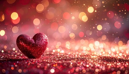 Sparkling Red Heart on a Glittering Background with Bokeh Lights