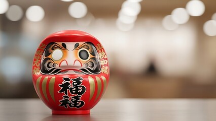 A traditional Japanese symbol of resilience and good fortune, this vivid red cultural doll sits patiently, embodying the spirit of determination and wishes for the future