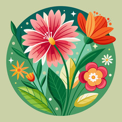 Pink and Orange Floral Illustration