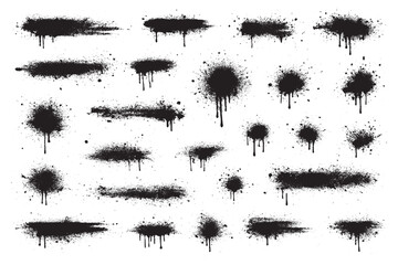 set of black ink splashes and ink stains