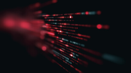 An abstract digital data stream, radiating outward with a sense of energy and connection, depicted by a mesmerizing array of glowing red data points. 