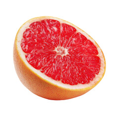 Fresh grapefruit half isolated on transparent background. Juicy citrus fruit with vibrant red pulp for vitamin C nutrition, healthy diet, juice, detox concepts, food design.