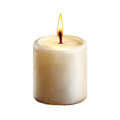 Lit white candle isolated on transparent background. Minimal decorative object for relaxation, meditation, spa atmosphere, romantic mood, wellness concepts, interior decor, and calm lifestyle design.
