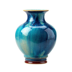 Handcrafted blue ceramic vase isolated on transparent background. Artistic pottery decor for interior design, home styling, minimalist spaces, artisan craft concepts.