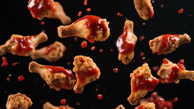 Floating Fried Chicken Drumsticks with Sauce
