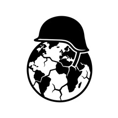 Obraz premium vector symbolizing the vulnerability and fragility of the Earth to the devastating impact of war and armed conflict. The cracked globe under a military helmet represents environmental destruction