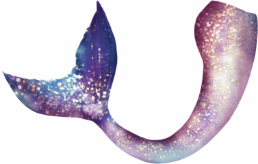 Curved cosmic purple mermaid tail with glowing pink and gold sparkles, elegant underwater fantasy fin illustration for dreamy ocean art, character design, party decor and invitations

