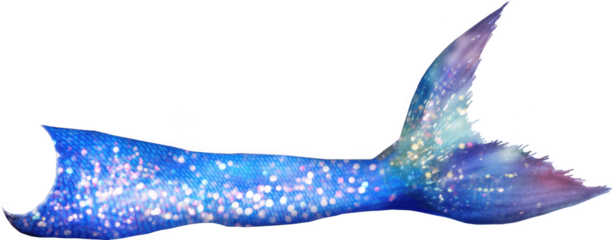 Deep sapphire blue mermaid tail with galaxy shimmer, starry sparkles and gradient purple fin, dreamy underwater fantasy illustration for ocean magic themes, parties, crafts and decor

