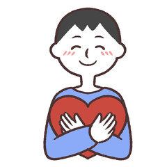 ハートを抱える笑顔の男性のイラスト