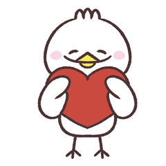 ハートを持った笑顔の白い鳥のイラスト