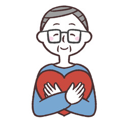 ハートを抱える笑顔のシニア男性のイラスト