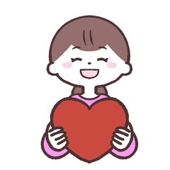 ハートを持つ笑顔の女性のイラスト