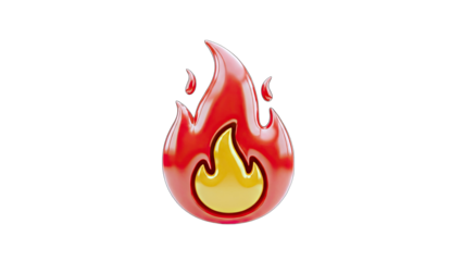 3D Rendered Fire Icon on White Background