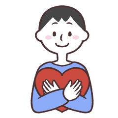 ハートを抱える男性のイラスト