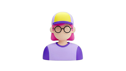 Fototapeta premium 3D Rendered Girl Wearing Glasses and Cap on White Background