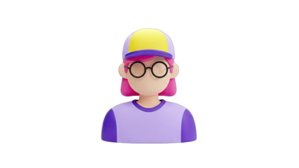 3D Rendered Girl Wearing Glasses and Cap on White Background