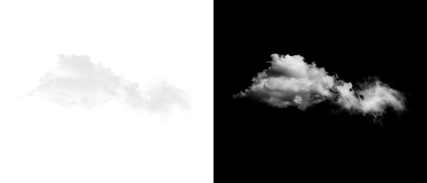 A digital composition resource showing a cloud and its corresponding matte for easy isolation against a black background
