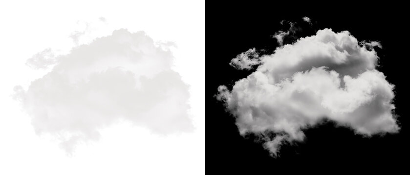 Fluffy cumulus cloud formation with corresponding silhouette mask for graphic design use