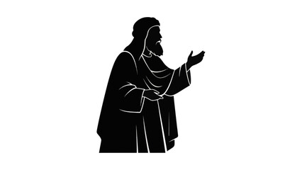 Ancient prophet silhouette vector illustration. Religious man speaking and gesturing. Biblical figure isolated on transparent background