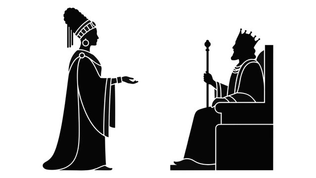 King and queen silhouette vector illustration. Royal historical figures meeting. Ancient monarch and noblewoman graphic isolated on transparent background