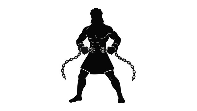 Samson breaking chains silhouette vector illustration. Symbol of strength, power, and freedom. Isolated on transparent background