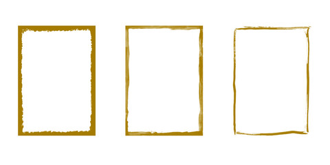 Fototapeta premium A minimalist abstract composition featuring three distressed golden rectangular grunge photo frames