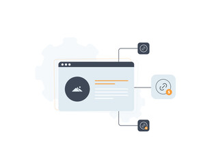 Seo backlinks - link building digital marketing strategy authority ranking traffic website search engine optimization, trust domain referral signals growth visibility performance online illustration