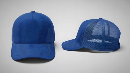 blue baseball cap, front and half side view  with isolated on studio background
