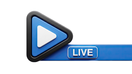 Live Streaming Button: Play Icon and Live Text on White Background