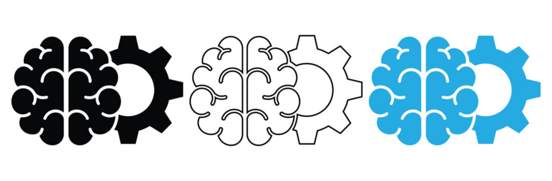 Brain and gear icons for innovation and technology concepts,gear and human head icon set,abstract head and gear like mind process icon. flat simple style trend modern synergy logotype graphic