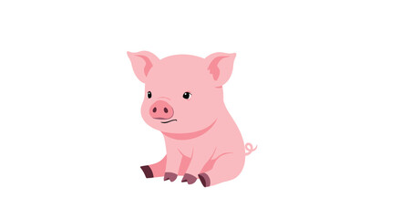 A sweet and simple cartoon illustration of a cute pink piglet sitting down, with a slightly curious and shy expression on its face.