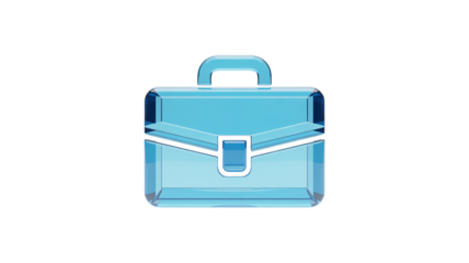 Transparent blue crystal briefcase icon representing modern business and finance concepts