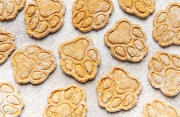 Homemade paw print dog treats baking pattern