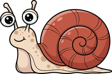 Cartoon snail illustration, friendly garden insect, editable, vector, isolated, beige body, spiral shell, children’s clipart, animated character © Sopon Creatives