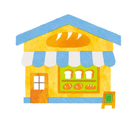 かわいい手描き風パン屋さんの外観イラスト