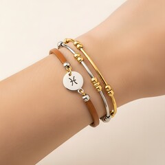 Minimal Women&rsquo;s Leather Zodiac Bracelet with Round Charm