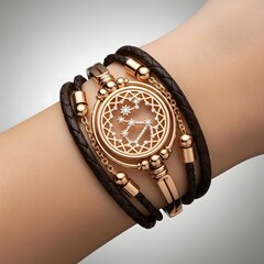 High-End Women&rsquo;s Leather Wrap Bracelet with Constellation Charm