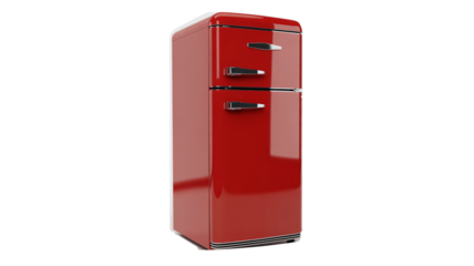 Vibrant red retro style mini refrigerator with chrome accents