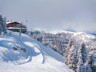 Ilgaz Mountain National Park , Ilgaz Mountain Ski Center in the Winter Season Drone Photo,...