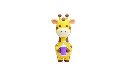 Cute Giraffe Holding a Purple Cup with Bubbles
