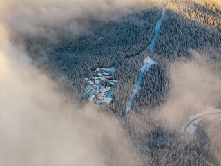 Ilgaz Mountain National Park , Ilgaz Mountain Ski Center in the Winter Season Drone Photo,...
