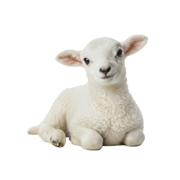 Adorable lamb resting peacefully, evoking feelings of innocence, joy, and springtime. Perfect for Easter or children's projects. on transparent background