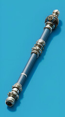 Detailed Grey Wand with Ornamental Silver Accents on Blue Background