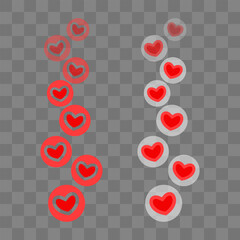 Flying red hearts. Blogging. Stream. Likes online. Social media concept. Vector illustration