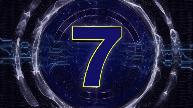 Number 7 Explosive Number Transition Animation on Alpha Channel, Loop

