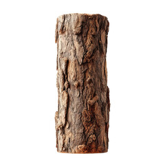 Rough brown tree trunk log with natural bark surface standing upright isolated on transparent background